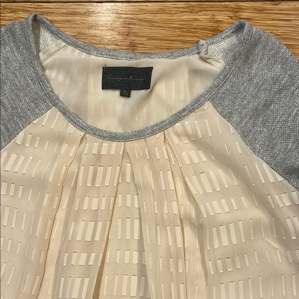Anthropology’s Sunday in Brooklyn Sweet Boho Gray and Cream Blouse XL